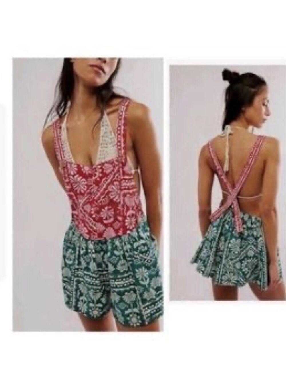 Free People Palm Bay Printed Relaxed Romper Size Small